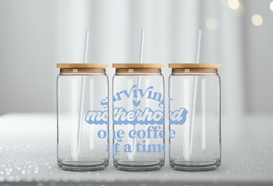 Surviving Motherhood  "Beer Can" Glass